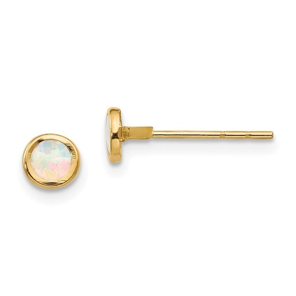 14k Yellow Gold Madi K Children'sPolished Lab Created Opal Bezel Post Earrings